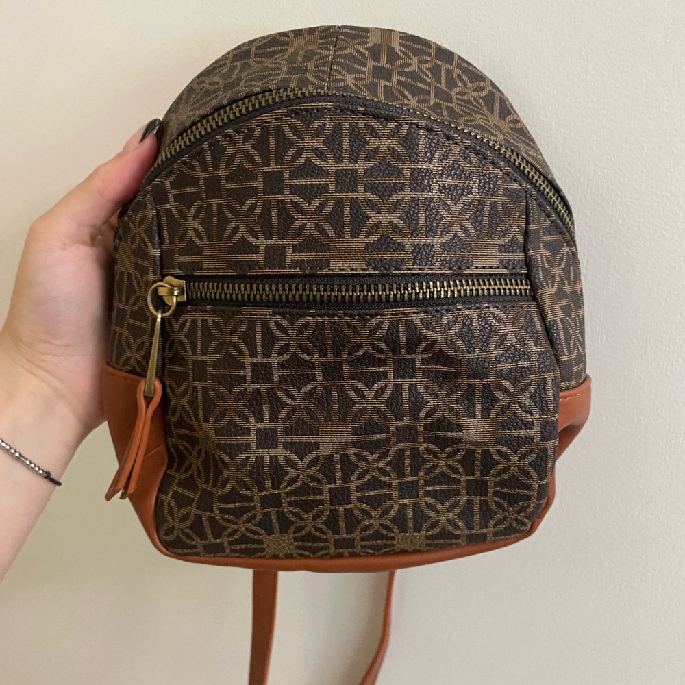 Brown Patterned Mini Backpack